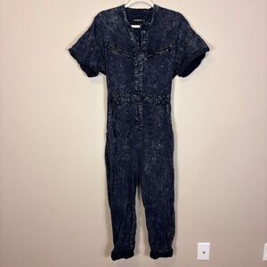 Blank NYC Blue Acid Wash Henley Short Sleeve Jumpsuit Medium